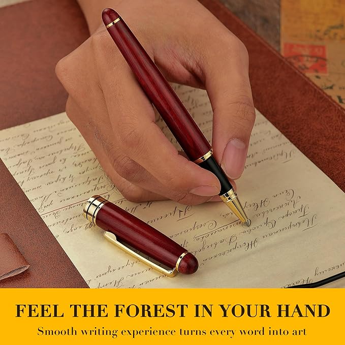 BEILUNER Luxury Personalized Wood Ballpoint Pen Writing Set,Rosewood-Elegant Fancy Nice Gift Pen Set for Signature Executive Business Office Supplies - Christmas Gift Boxed with Extra Refills (Black)