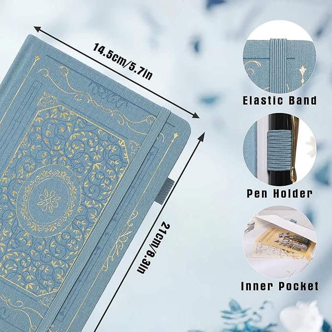 TIEFOSSI Dotted Notebook, 160gsm Thick Paper, Hardcover Dot Grid Journals for Women Men, 192 pages, for Travel, School and Office Use