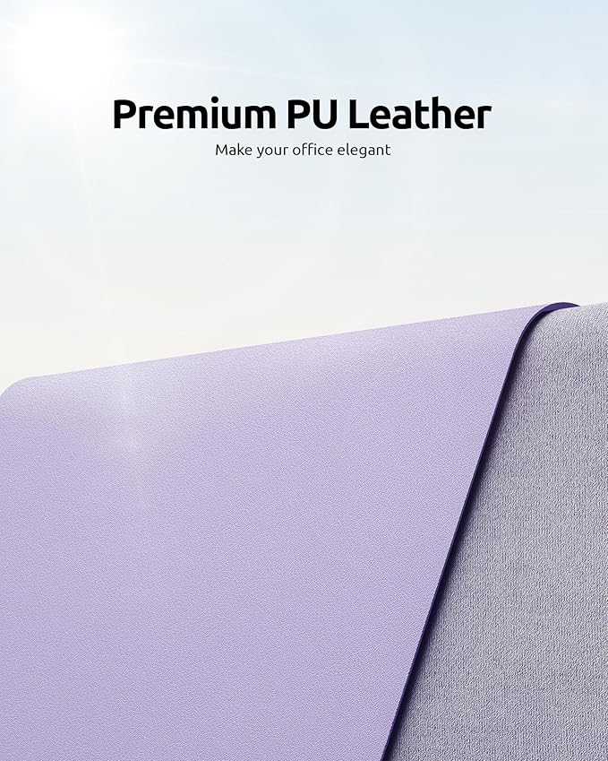 YSAGi Leather Desk Protector, Office Mat, Large Mouse Mat, Non-Slip PU Leather Blotter, Laptop Desk, Waterproof Writing Pad for Office and Home (Light Purple, 35.4" x 17")