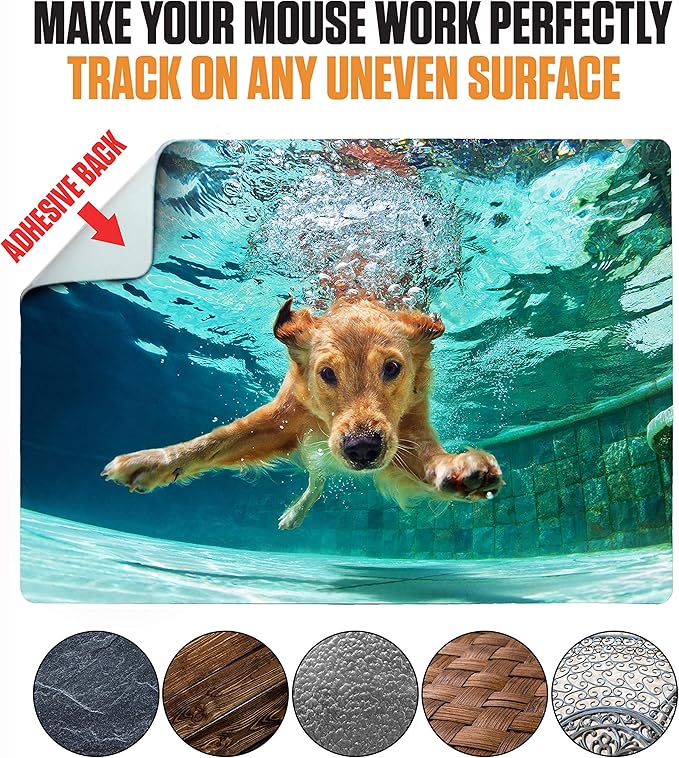 Mouse Pad Adhesive Bottom - Sticks to Any Surface - Portable - Webcam Covers and Screen Cleaner Included (2 Pack - Dog Set)