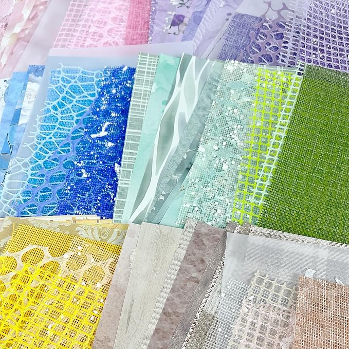 90 Sheets Scrapbook Paper with Mesh Fabric,6 Pack Aesthetic Assorted Paper for Scrapbooking, Scrapbook Supplies DIY Crafts and Card Making,7.1x5.1 Inch
