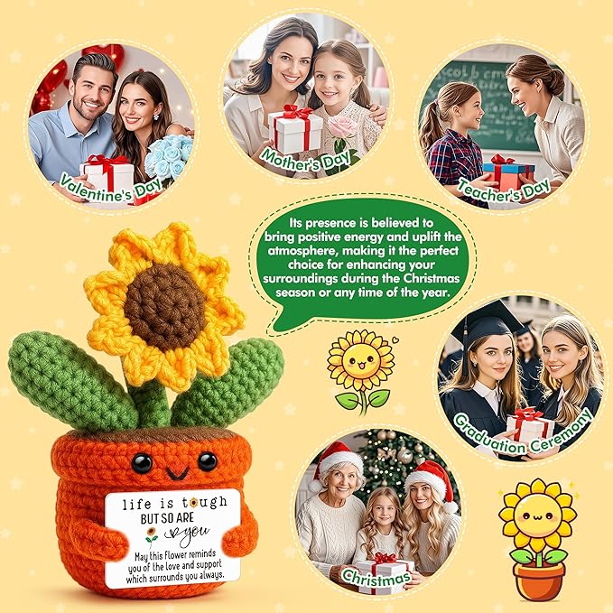 Sensi Blue Cute Sunflower Keepsake, Inspirational Gifts for Women Friends, Encouragement Get Well Soon Gift, Life is Tough But So are You, Sympathy Cheer Up Memento, Positive Desk Decor