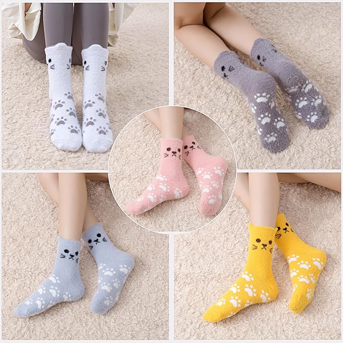 ICEIVY 5 Pair Fuzzy Cozy Socks for Women - Warm Comfy Soft Casual Home Sleep Winter Wool Socks - Gifts for Women