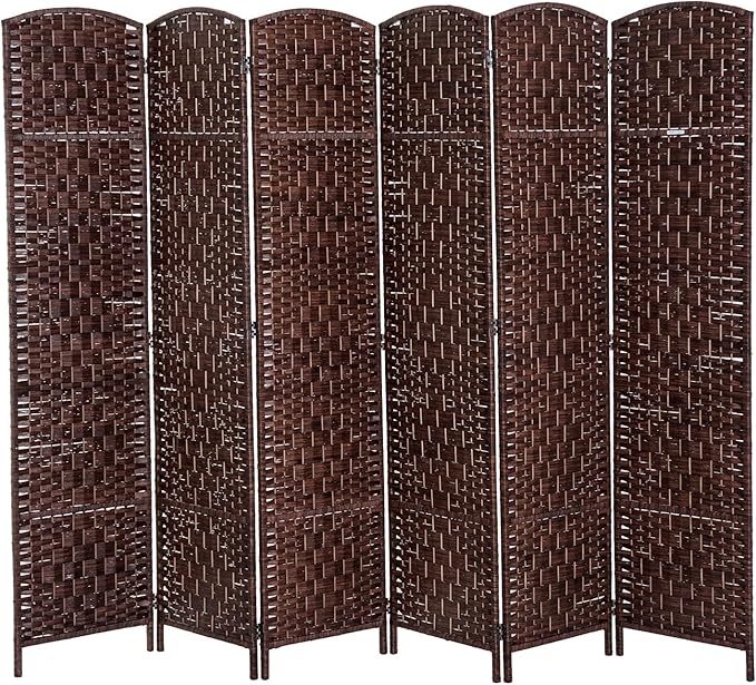 HOMCOM Room Divider 6 Panels Folding Privacy Screen 6FT Tall Portable Wicker Weave Partition Wall Divider for Bedroom Home Office, Brown