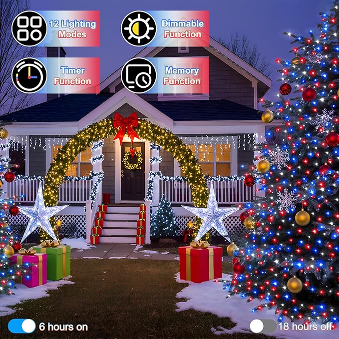 1500 LED 470FT Christmas String Lights Outdoor, 12 Pro Modes and Timer Memory & Brightness, Plug in Waterproof Clear Wire Twinkle Light for for Xmas Yard Tree Wedding Party Decor Red White Blue