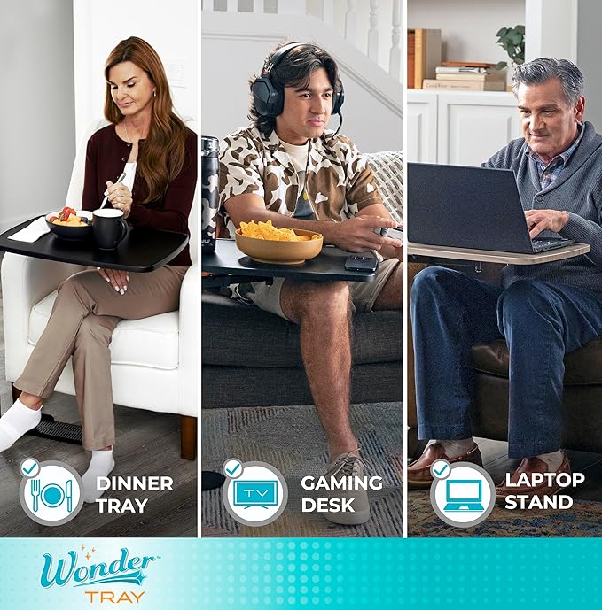 Stander Wonder Tray, Adjustable Swivel Table, Large Laptop Stand, Couch Desk, Side Tables & Gaming Bench, TV-Trays for Eating on Couches, Chairs, Recliners, Black