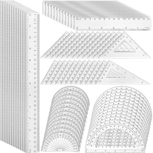 Tenare 36 Pcs Plastic Clear Math Set Includes Protractor Triangle Rulers 12 Inch 6 Inch Straight Geometry Math Transparent Ruler Measuring Tool for School Office Home Supplies