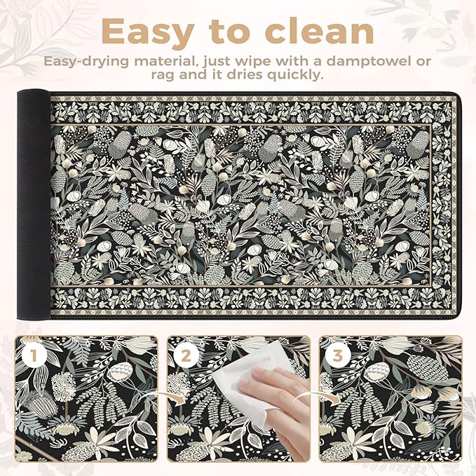 iCasso Black Desk Mat,Big Mouse Pad with Stitched Edges,Gaming Computer Pad for Desktop,Anti-Slip Keyboard Mat for Women Girl,Large Desk Cover Mat for Office Home School