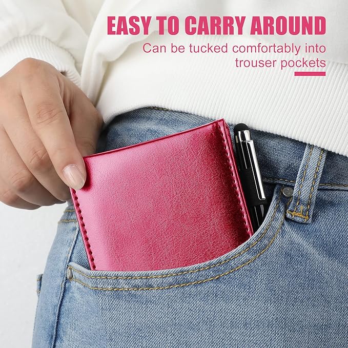 Outus 10 Pcs Pocket Notebook with Pen Set Included Mini Pocket Notepad Holder with 50 Lined Sheets, Metal Pen, 8 Pcs 3 x 5 Inch Memo Book Refills, 30 Lined Paper Per Note Pad (Rose Red)