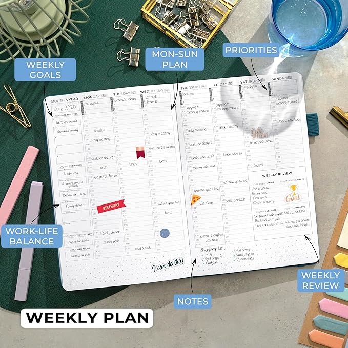 Clever Fox Planner Schedule – Undated Weekly & Monthly Life Planner with Time Slots, Appointment Book & Daily Organizer, A5 (Dark Teal)