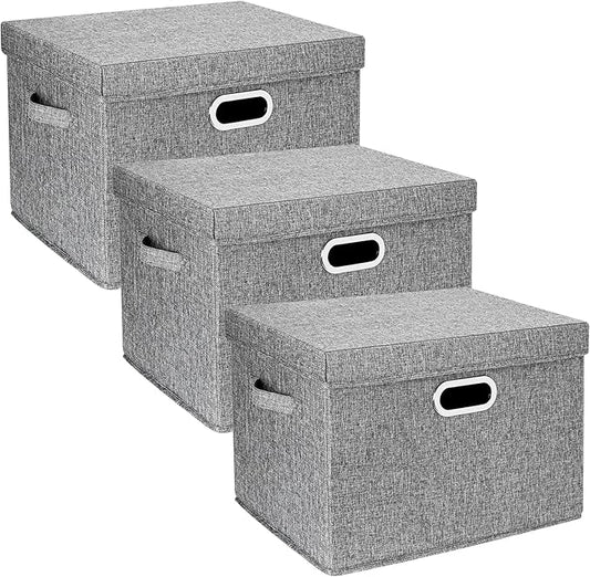 TYEERS Large Storage Bins with Lids, Collapsible, Washable, Fabric Storage Boxes for Organizing, 17.3x11.8x11.4 inches, 3 Pack, Gray