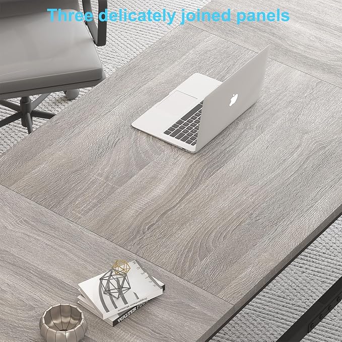 HSH 70 Inch Long Grey Desk, Large Home Office Computer Desk for 2 People, Industrial Wood and Metal Executive Work Writing Study Gaming Desk Table, Modern Bedroom Simple PC Laptop Desk Double Desk