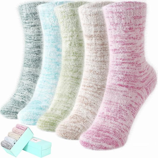 SISOSOCK 5 Pairs Fuzzy Soft Cozy Fluffy Socks for Women, Casual Warm Sleep Comfy Socks, Thick Winter Plush Gifts for Women