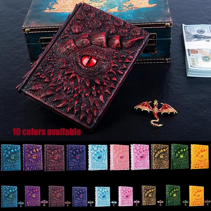 3D Dragon Eye Embossed Journal,Resin Engraving Notebook,Dnd notebook for Dragon Lovers ，Blank Paper,Hardcover Travel Notepad for Writing,Sketchbook,Collection,Gift,Decoration A4 and A5 Size (A5-Red-Lined-Brooch)
