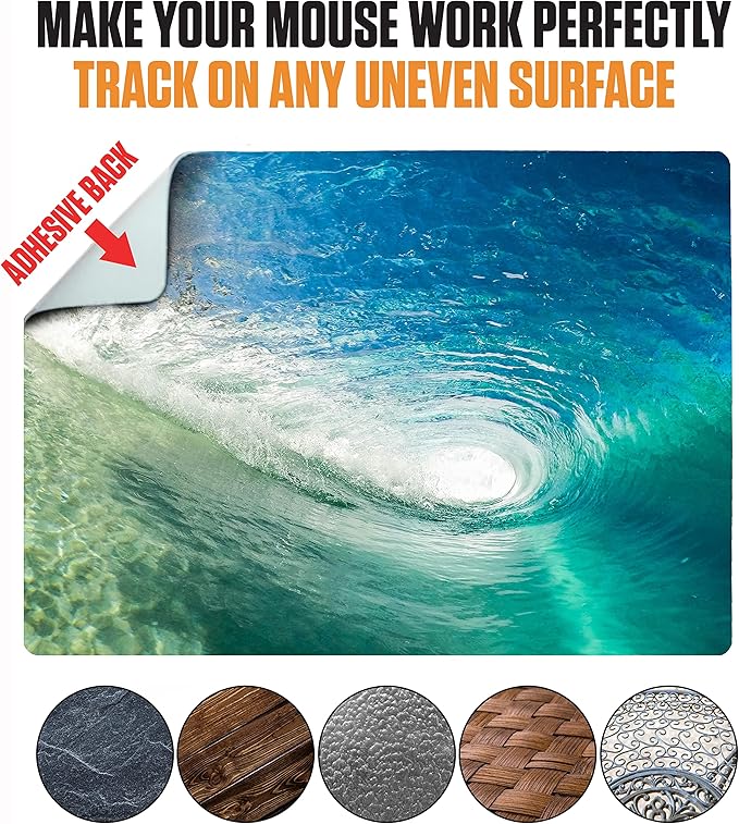 Adhesive Mouse Pad - Peel and Sticks to Any Surface - Travel Mouse Pad, Sticky for Any Surface - Excellent Tracking - Beach Barrel Wave