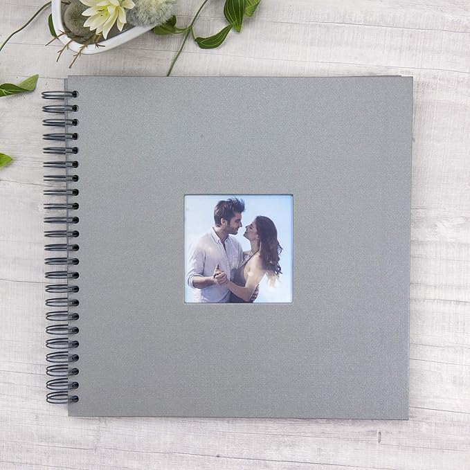 12 x 12 Inch Large DIY Scrapbook Photo Album with Window Design Cover 80 Pages Craft Paper Memory Book for Weeding Anniversary Travel and Baby (Gray)