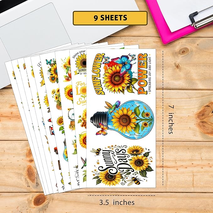 107 PCS Sunflower Stickers Pack, Floral Vinyl Waterproof Decals with Sunflowers Hummingbirds Butterflies, Gift for Kids Teens Adults Boys Girls Birthday Christmas Laptop Water Bottle Scrapbook