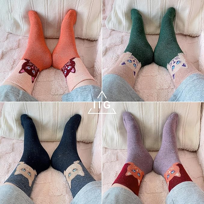 IIG Cute Warm Wool Socks for Women Super Cozy Thick Crew Winter Socks Gifts, 5 Pairs