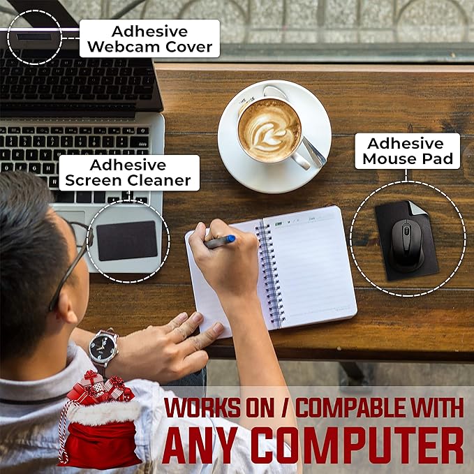 Mouse Pad Adhesive Bottom - Sticks to Any Surface - Portable - Webcam Covers and Screen Cleaner Included (Blank Black)