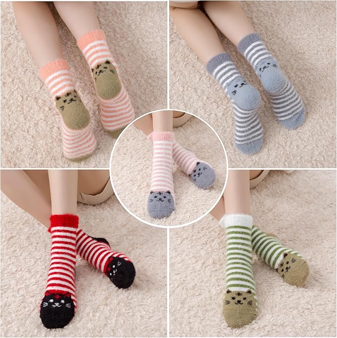 ICEIVY 5 Pair Fuzzy Cozy Socks for Women - Warm Comfy Soft Casual Home Sleep Winter Wool Socks - Gifts for Women