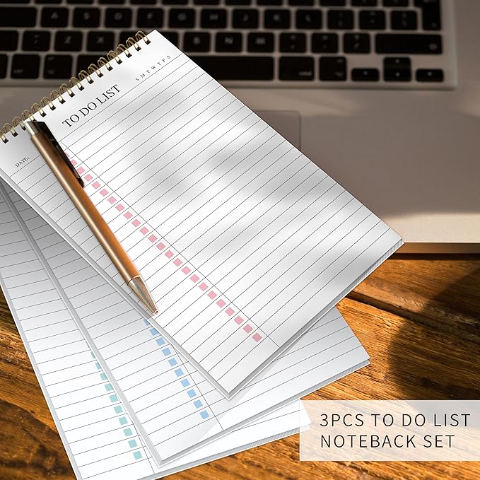 3Pcs To Do List Notepad,Undated Daily Planner Notebook With To Do List Notepad,Planner Spiral Checklist for School Office A5 Size