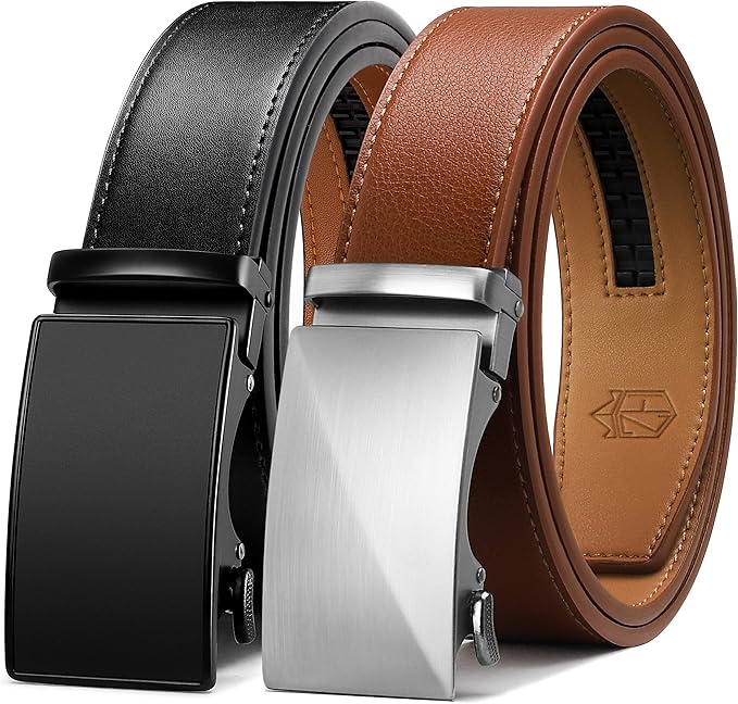 Zitahli Ratchet Belt for Men - 2 Packs Leather Mens belt For Gift Men Dress and Casual,Trim to Fit