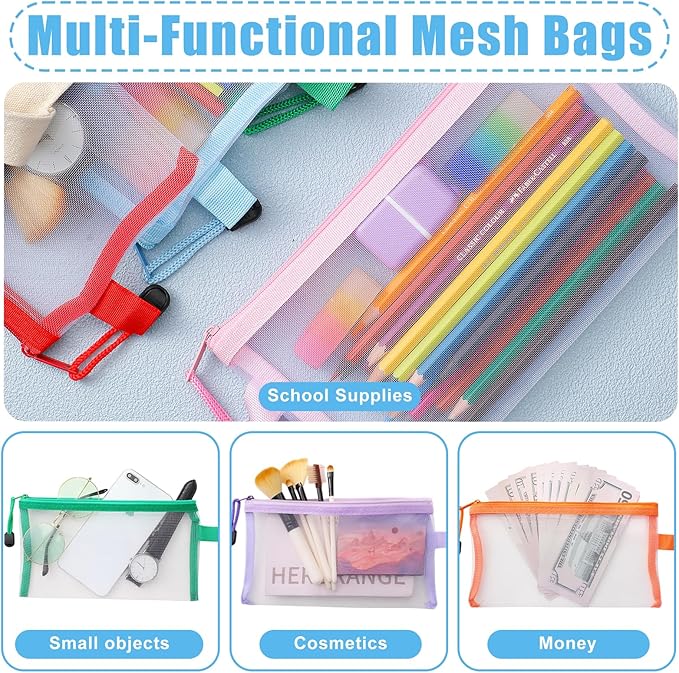 Fainne 120 Pack Mesh Pencil Pouch Mesh Zipper Pouch 9" x 4.7" Pencil Case Bulk Multipurpose Cosmetics Toiletry Small Bag for Office Travel(Bright Colors)