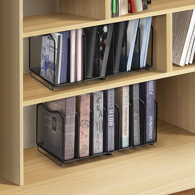 2 Pack-Simple Trending Mesh Desktop File Sorter Organizer, 7-Section Bookshelf For Desk Home Office , Black