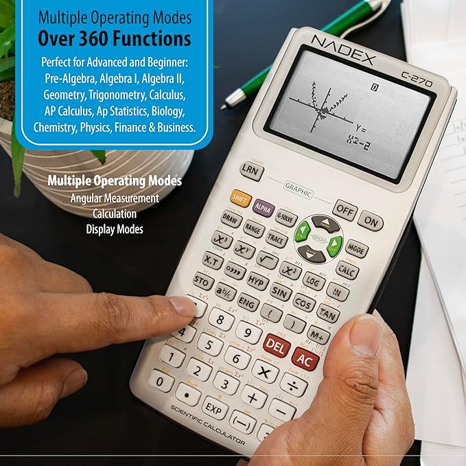 Scientific Calculator with Graphing, Includes Carrying Case, for College and High School Students, Calculus, Algebra, Geometry, Trigonometry, Statistics, Physics, Chemistry, Silver