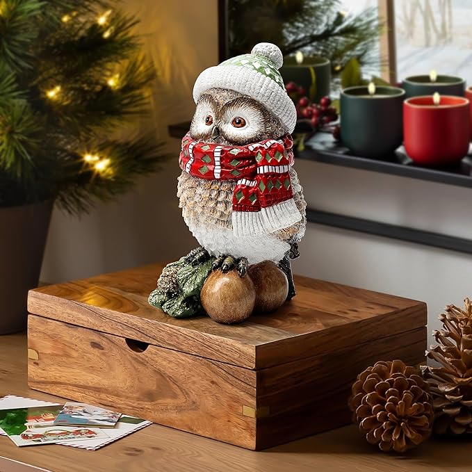 Christmas Owl Figurines for Holiday Decorations, Xmas Owl Statues Decor for Shelf Table Bookshelf Office Home Decor,Winter New Year Decoration -Indoor Christmas Statue Owl Gifts for Bird Lovers Women
