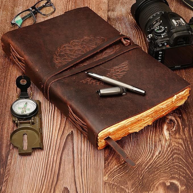 LUXEORIA Tree Of Life Leather Journal for Women and Men, Handcrafted Leather Journal for Writing Womens, Sketchbook, Travel Diary with Unlined Deckle Paper, Vintage Brown 8x13