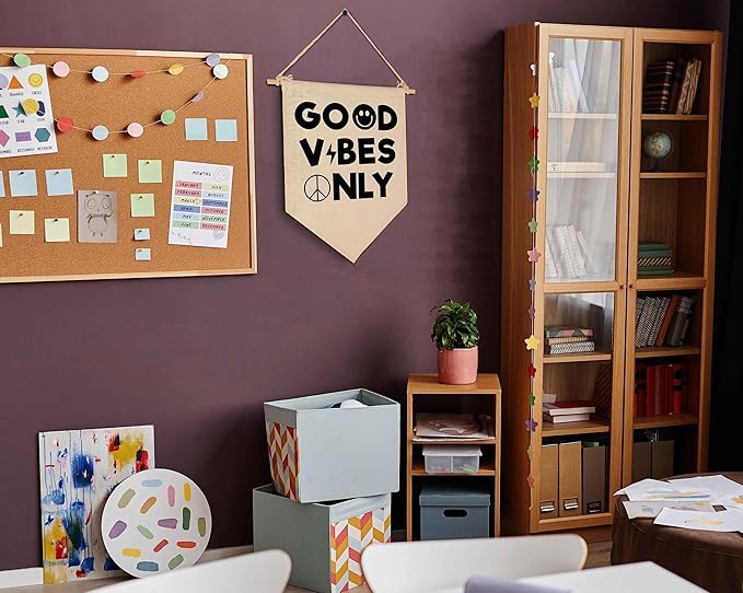Positive Quotes Banner Sign,Home Office Wall Flag Decor-Room Party Decoration-Patio,Front Door Classroom Wall Flag Decortion-Banner Gift for Wedding,Housewarming,Birthday,New Home-Good Vibes Only