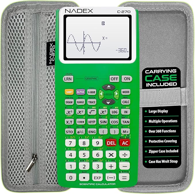 Scientific Calculator with Graphing, Includes Carrying Case, for College and High School Students, Calculus, Algebra, Geometry, Trigonometry, Statistics, Physics, Chemistry, Green