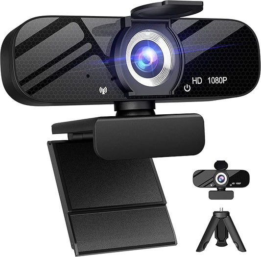1080P Webcam with Microphone and Rotatable Tripod Wide Angle Camera for Desktop PC or Laptop Computer,Plug and Play, for Zoom/Skype/Teams, Conferencing and Video Calling
