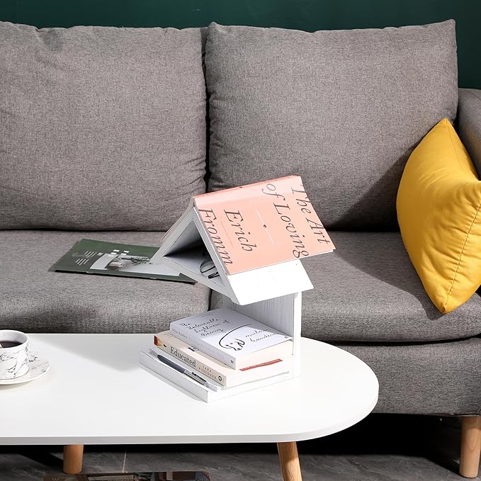 Wooden Floating Bedside Bookshelf, Desktop Book Stand, Mini Library Shelf for Glasses, Side Table Book Lover Organization (White)