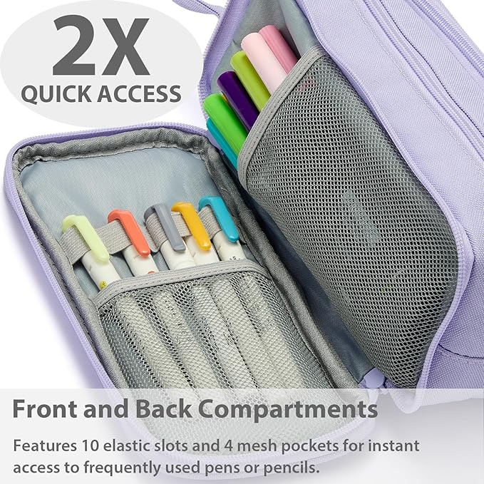 Pencil Case Pouch Box Bag School Supplies Girls Boys Kids, Cute Preppy Stuff Big Capacity Aesthetic Pen Organizer, Back to College Stationary, Purple, Extra Large Style, 2300ml