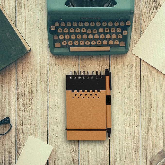 DISCOUNT PROMOS 10 Recyclable Spiral Small Notebooks Pack - 60 Lined Pages - Black