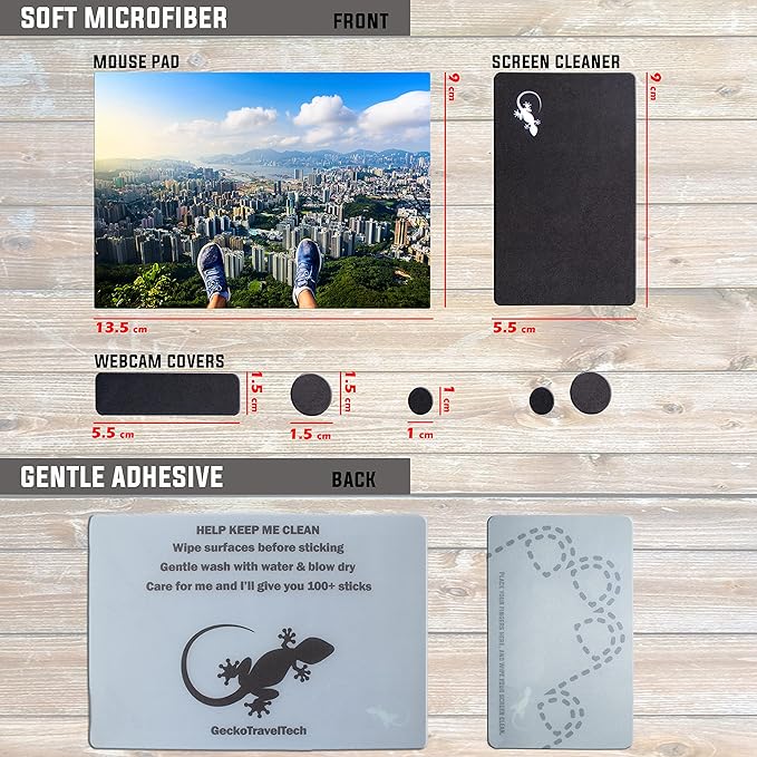 Mouse Pad Travel Size with Adhesive Bottom, Mini Mouse Pad Sticks to Any Surface, Plus Webcam or Camera Privacy Tab Covers and Screen Cleaner (View Point City)