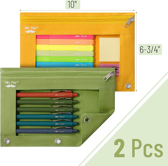 Mr. Pen- Pencil Pouch for 3 Ring Binder, 2 Pack, Olive and Amber, 3 Ring Binder Pencil Pouch