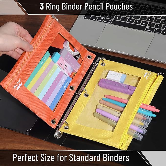 Mr. Pen- Pencil Pouch for 3 Ring Binder, 2 Pack, Yellow and Orange, 3 Ring Binder Pencil Pouch