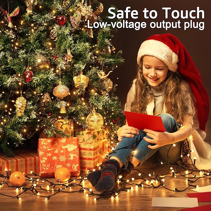 197FT 600 LED Christmas Lights Outdoor, Warm White Christmas Tree Lights Plug in, 8 Modes Twinkle String Light for Outside Bedroom Wedding Party Ceiling Xmas Home Decorations