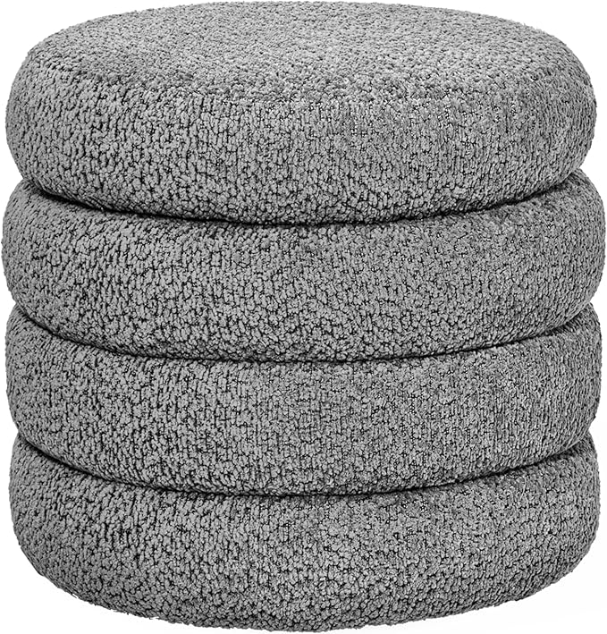 Storage Ottoman, Round Ottoman with Storage, Vanity Stool Foot Rest with Removable Lid, Round Boucle Upholstered for Living Room Pouf Footstool