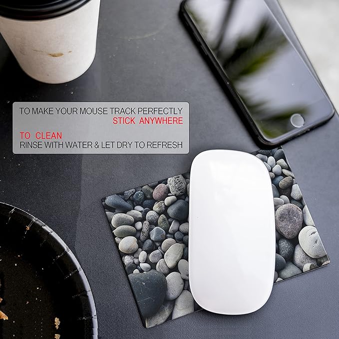 Adhesive Mouse Pad - Peel and Sticks to Any Surface - Travel Mouse Pad, Sticky for Any Surface - Excellent Tracking - River Rocks