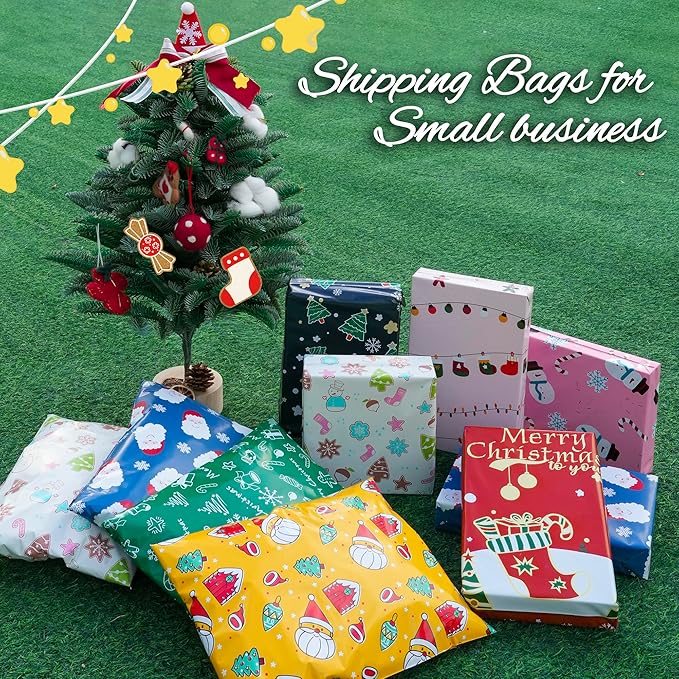 Christmas Poly Mailer 10x13 Inch 100 Pcs, Waterproof Shipping Bags for Clothing, Tear-Resistant Mailier, Strong Mailing With Self-Seal - Santa Claus Printed