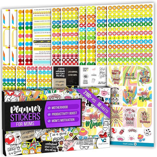 2190+ pcs Busy Mom Planner Stickers - 18 Sheets - Productivity-Boosting & Motherhood-Supportive, Creative & Motivational & Funny Quotes, Calendar Icons for Sport Moms, Schedule, Appointments