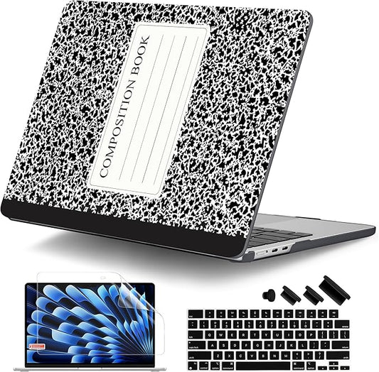 DONGKE Compatible with M4 MacBook Air 15 inch Case 2025 2024 2023 A3241 A3114 A2941 M3 M2 Liquid Retina Display Touch ID, Plastic Hard Case & Keyboard Skin & Screen Protector - Composition Book