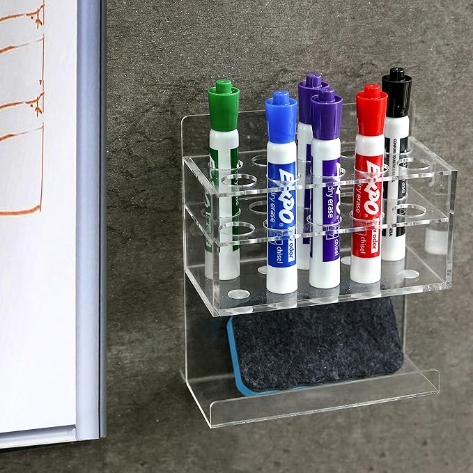 MyGift Dry Erase Marker Holder 10 Slots Whiteboard Marker Holder For Wall Dry Erase Eraser Holder Wall Mount Clear