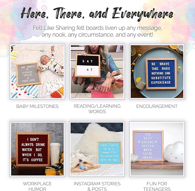 Felt Like Sharing Square Letter Board (Evergreen Felt - 10”x10”) – Changeable Message Board with 3 Sets of Felt Board Letters – Statement Wall Sign for Quotes, Home or Holiday Decor In Oak Frame