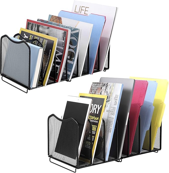 2 Pack-Simple Trending Mesh Desktop File Sorter Organizer, 7-Section Bookshelf For Desk Home Office , Black