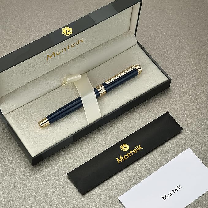 317 Rollerball - Stunning Luxury Blue Lacquer Pen with 24K Gold Finish, Schmidt Black Ink Refill, Fancy Gift Set for Men & Women, Professional, Graduation Executive Office, Nice Classic Pens
